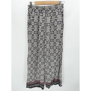 Abbeline Navy Blue Cream Printed Open‎ Side Slit Pants Women's Size Small S